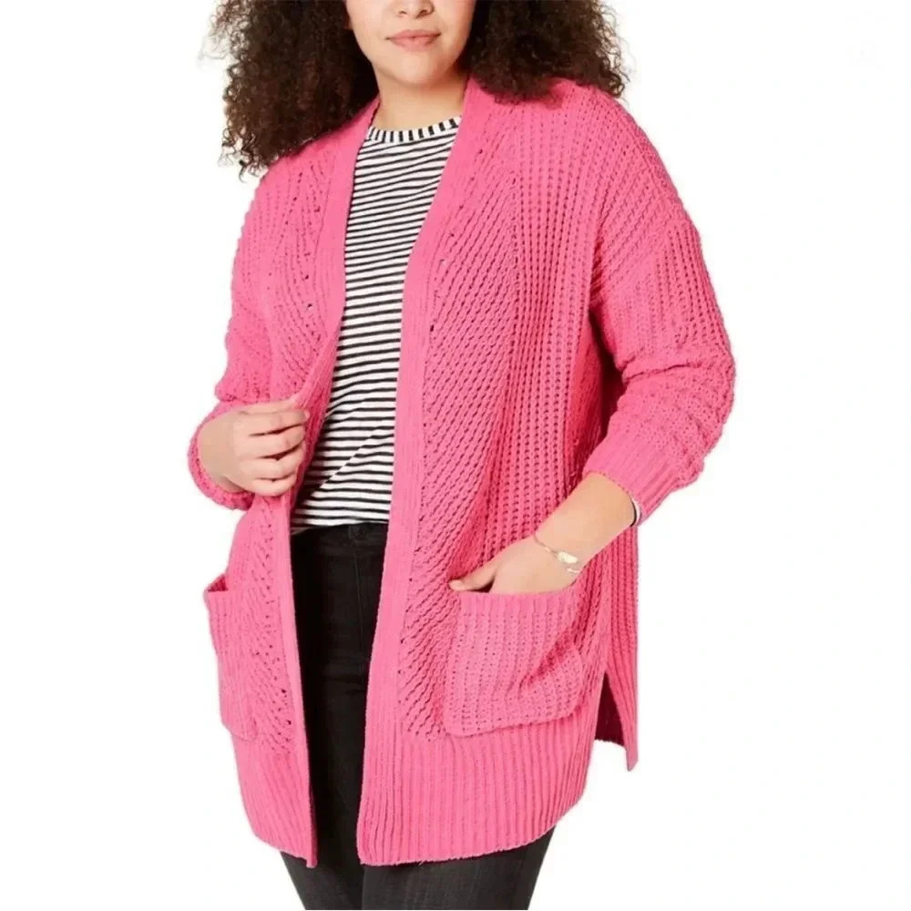 Style & Co Chenille Ribbed Trim Cardigan Sweater Size Medium - Picture 5 of 12